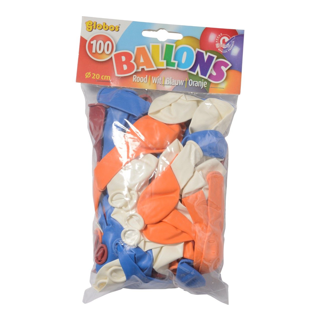 Ballonnen rood-wit-blauw-oranje, onbedrukt 20 cm
